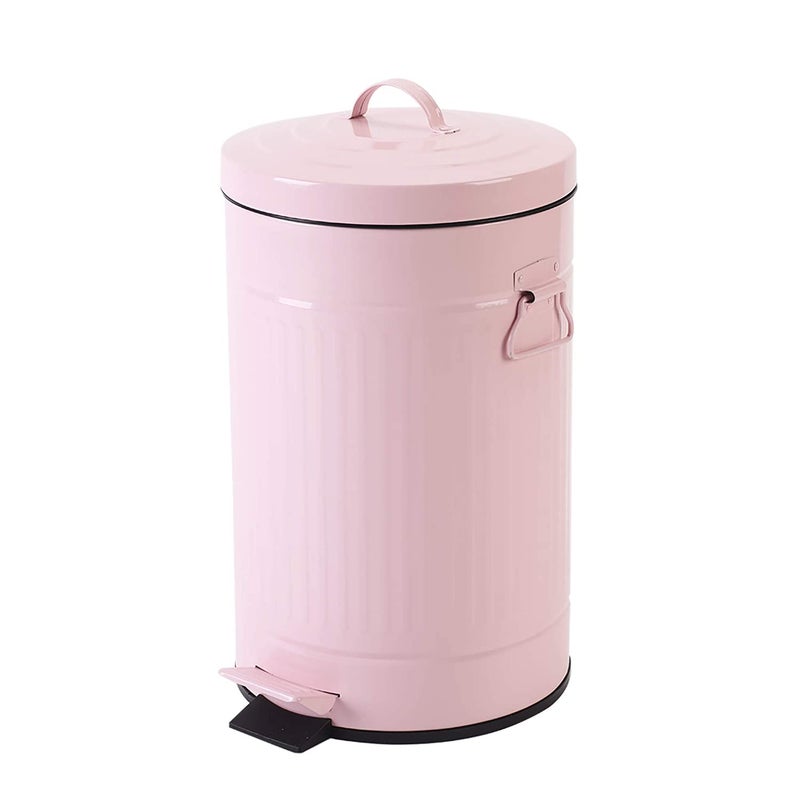 mingol Pink Trash Can with Lid, Bathroom Bedroom Waste Basket Soft Close, Small Garbage Can, Retro Vintage Home Office Trash Can, 12 Liter/3 Gallon, Glossy Pink - Image 1